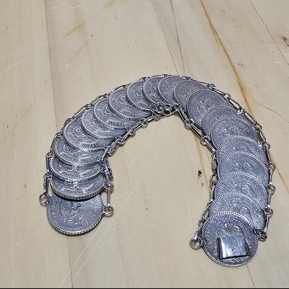 Mexico 20 Centavos .720 Silver Coin Bracelet 20 Coins Measures 8 In Weighs 71g - Picture 2 of 9